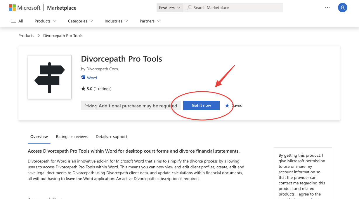 AppSource listing showing the Get it now button